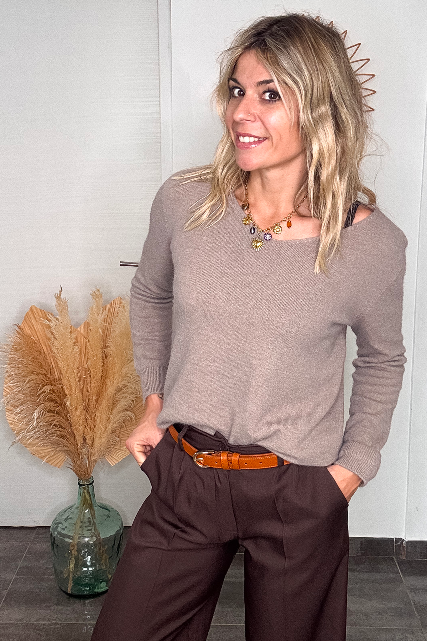 Pull Taupe Maille Douce la boutique de lydie