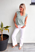 Blouse écru motif vert
