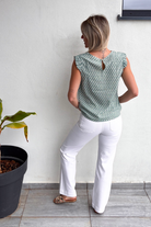 Blouse écru motif vert