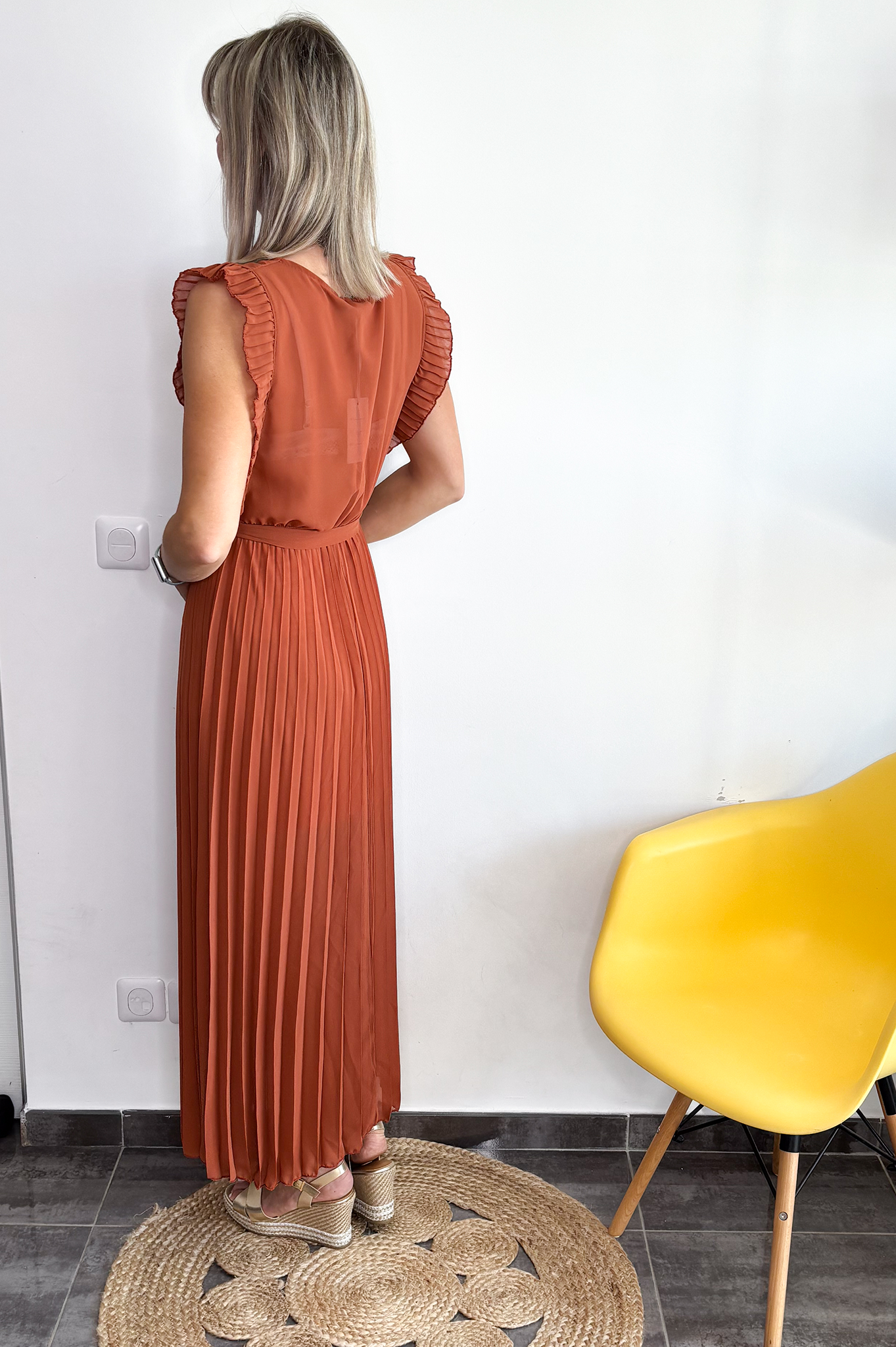 Robe longue plissée Terracotta 