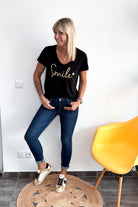 T-shirt noir brodé "Smile" doré la boutique de lydie