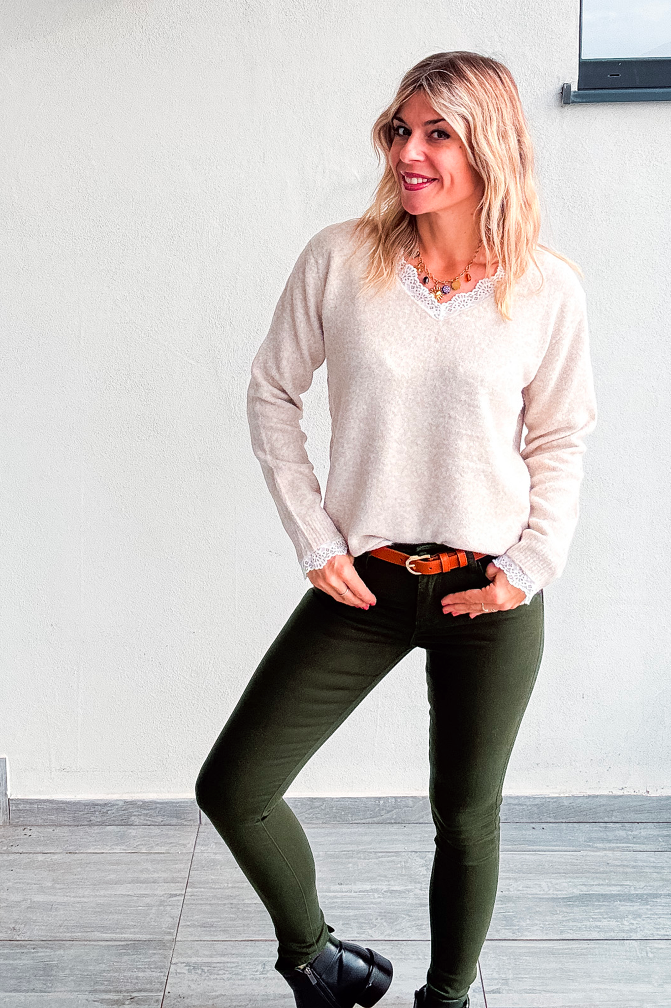 Pantalon skinny vert kaki foncé stretch,