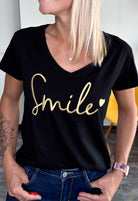 T-shirt noir brodé "Smile" doré