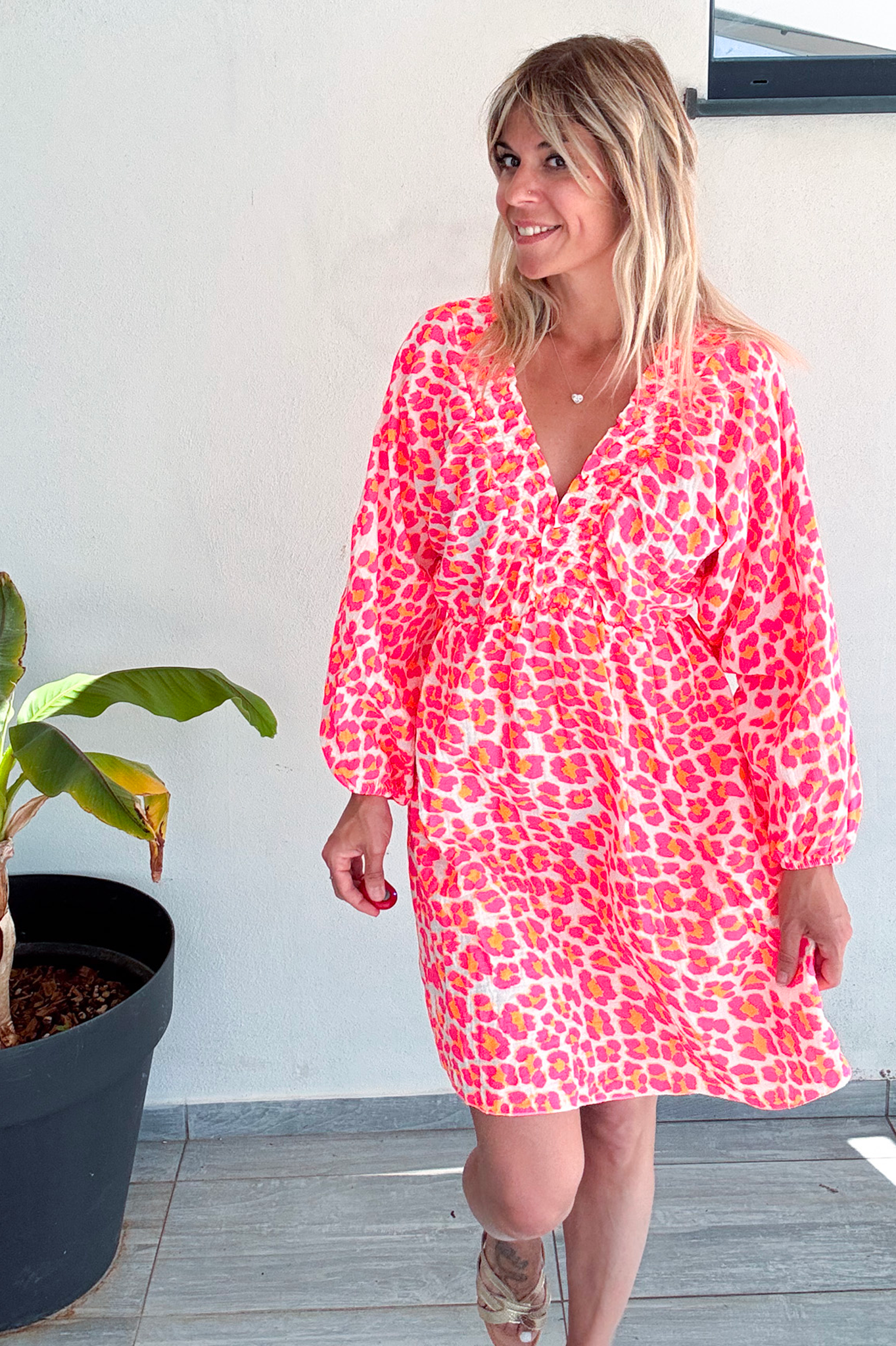 Robe courtes motif léopard fushia 