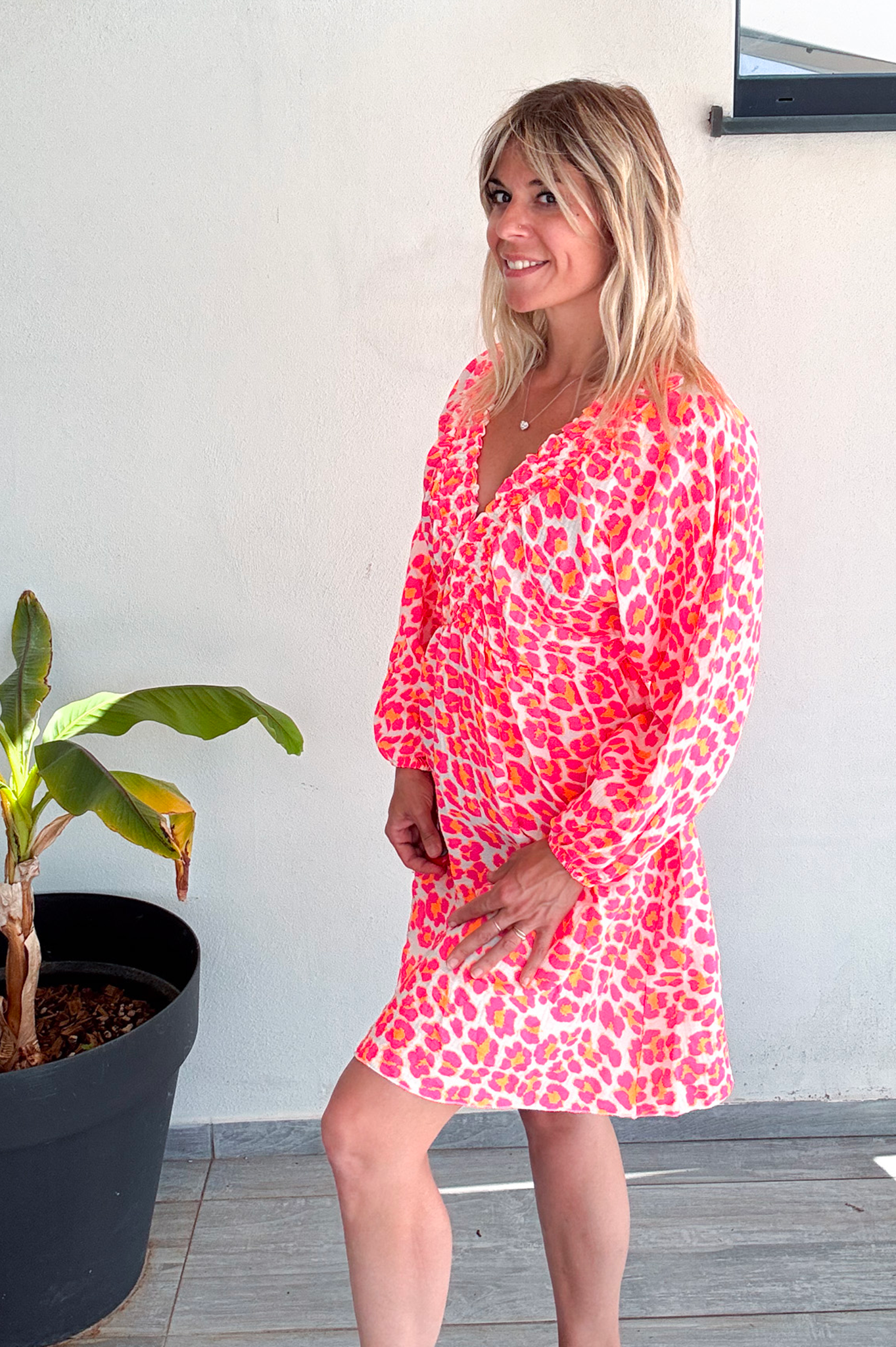 Robe courtes motif léopard fushia 