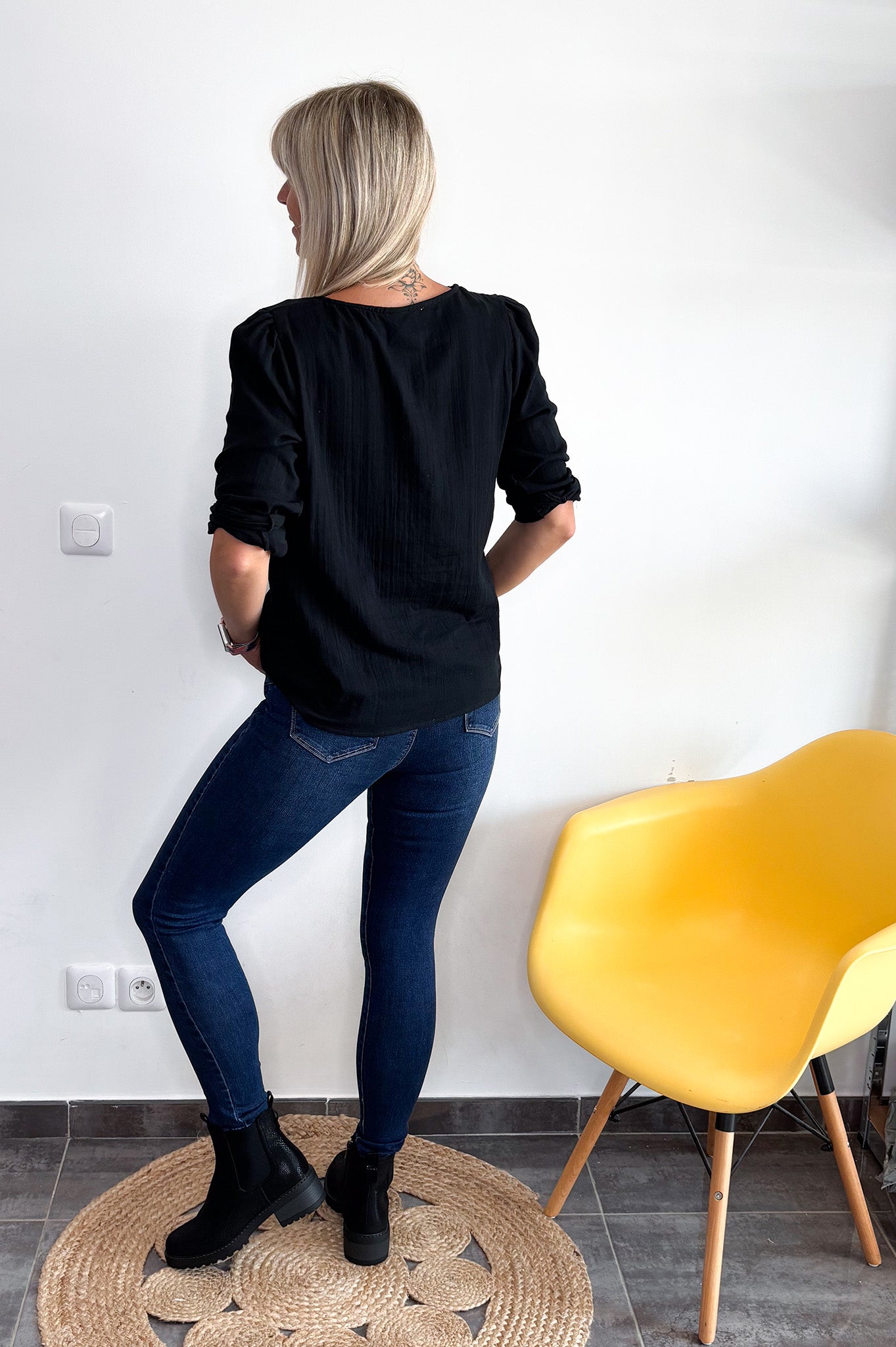 Blouse noires coton manches longues 