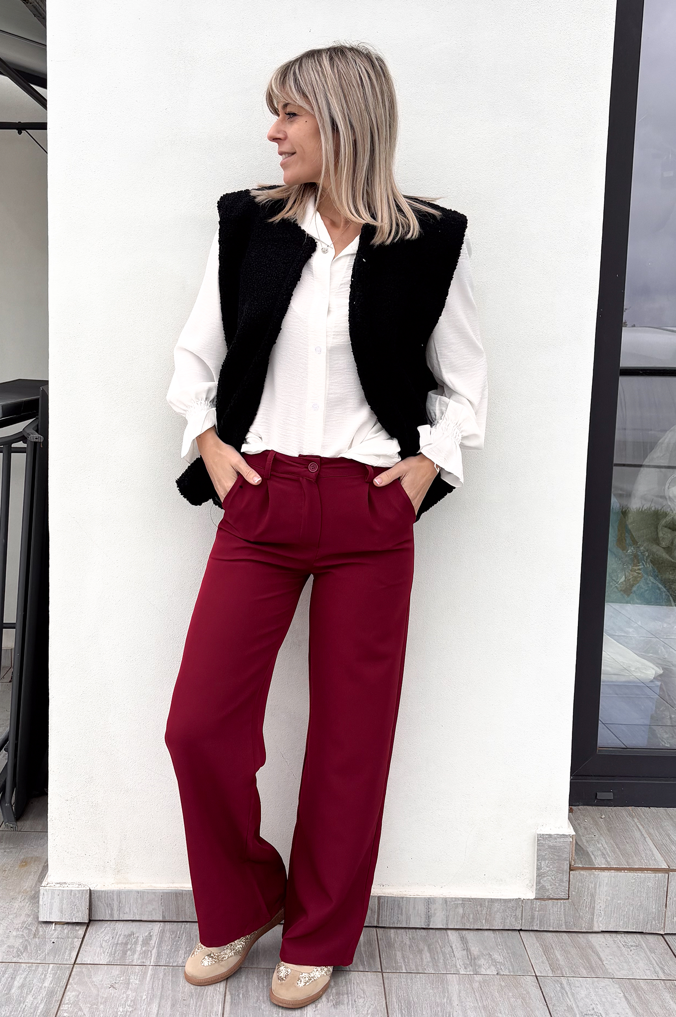 Pantalon fluide Wide leg bordeaux