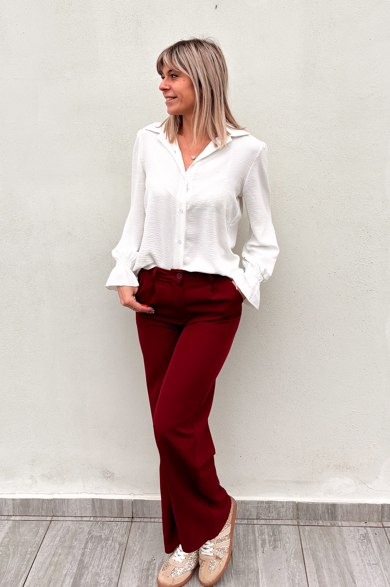 Pantalon fluide Wide leg bordeaux