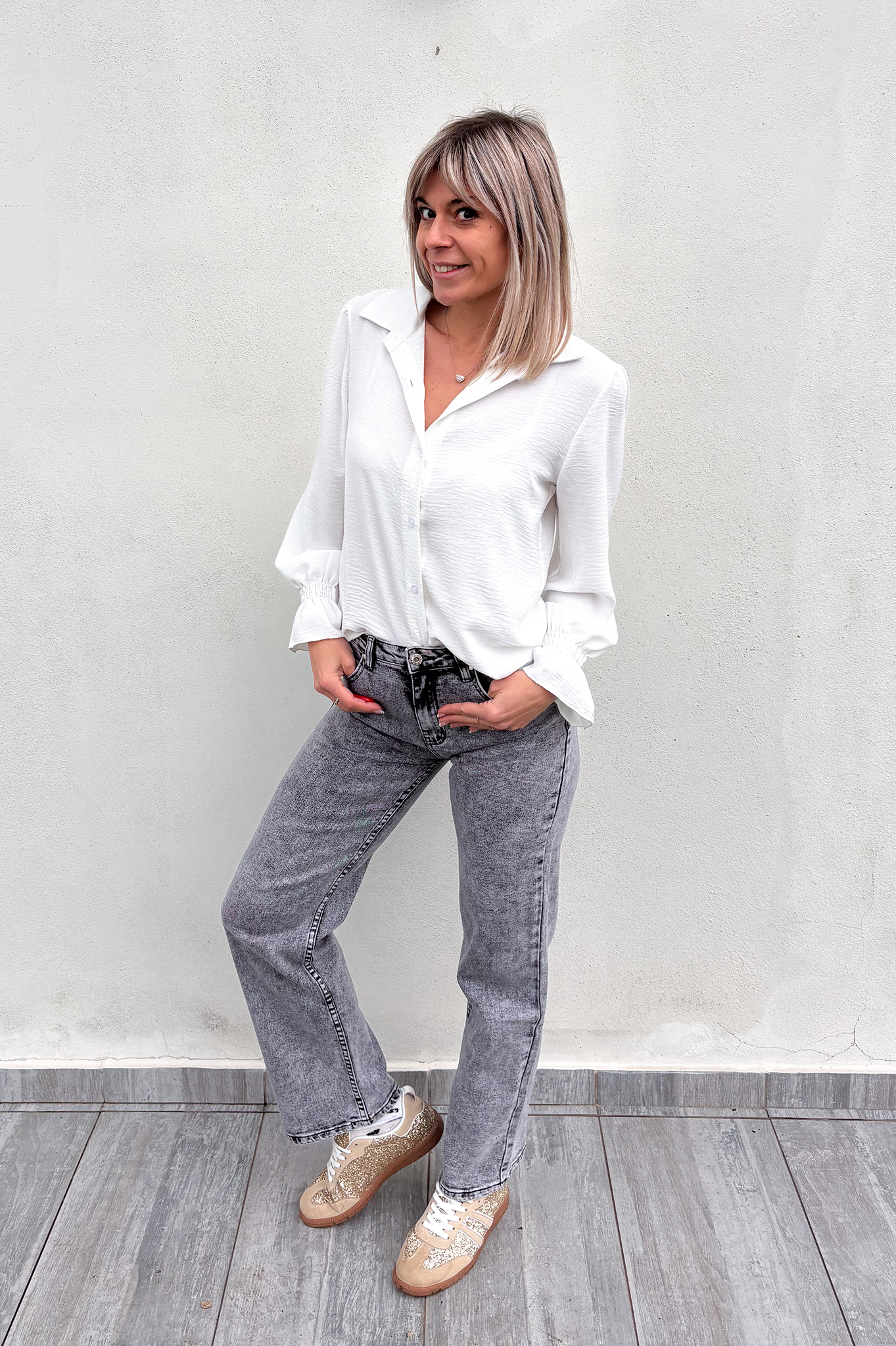 Jean mom gris clair femme la boutique de lydie