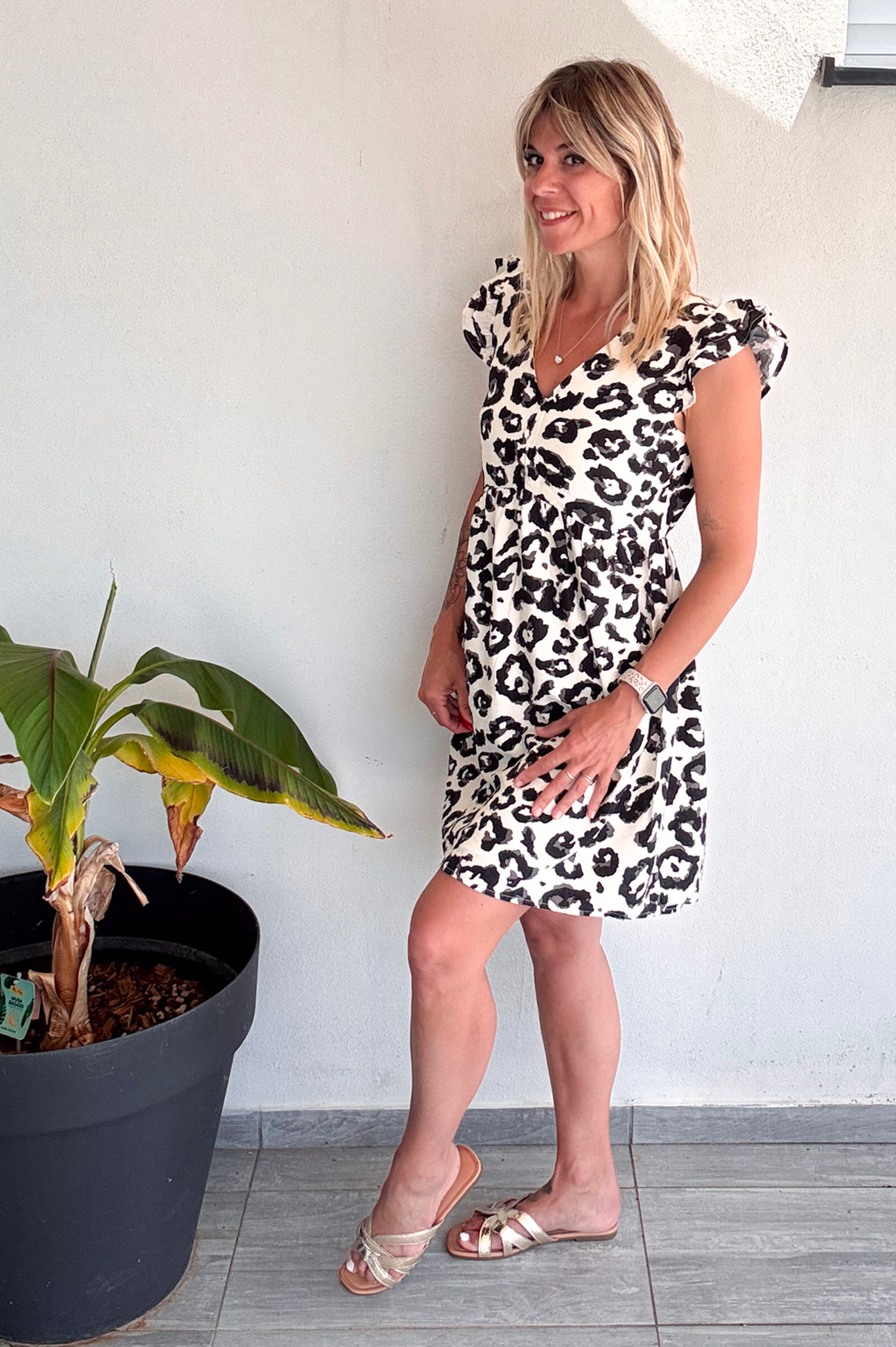 Robe courte écru léopard 