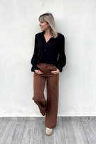 Pantalon fluide Wide leg marron la boutique de lydie