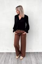 Pantalon fluide Wide leg marron