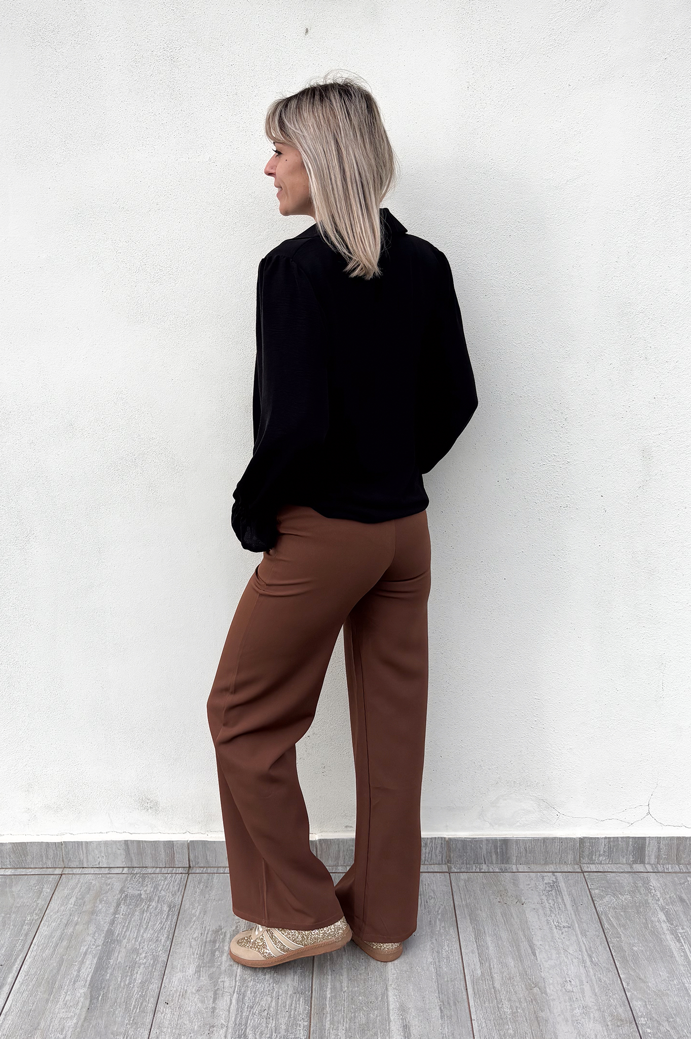 Pantalon fluide Wide leg marron