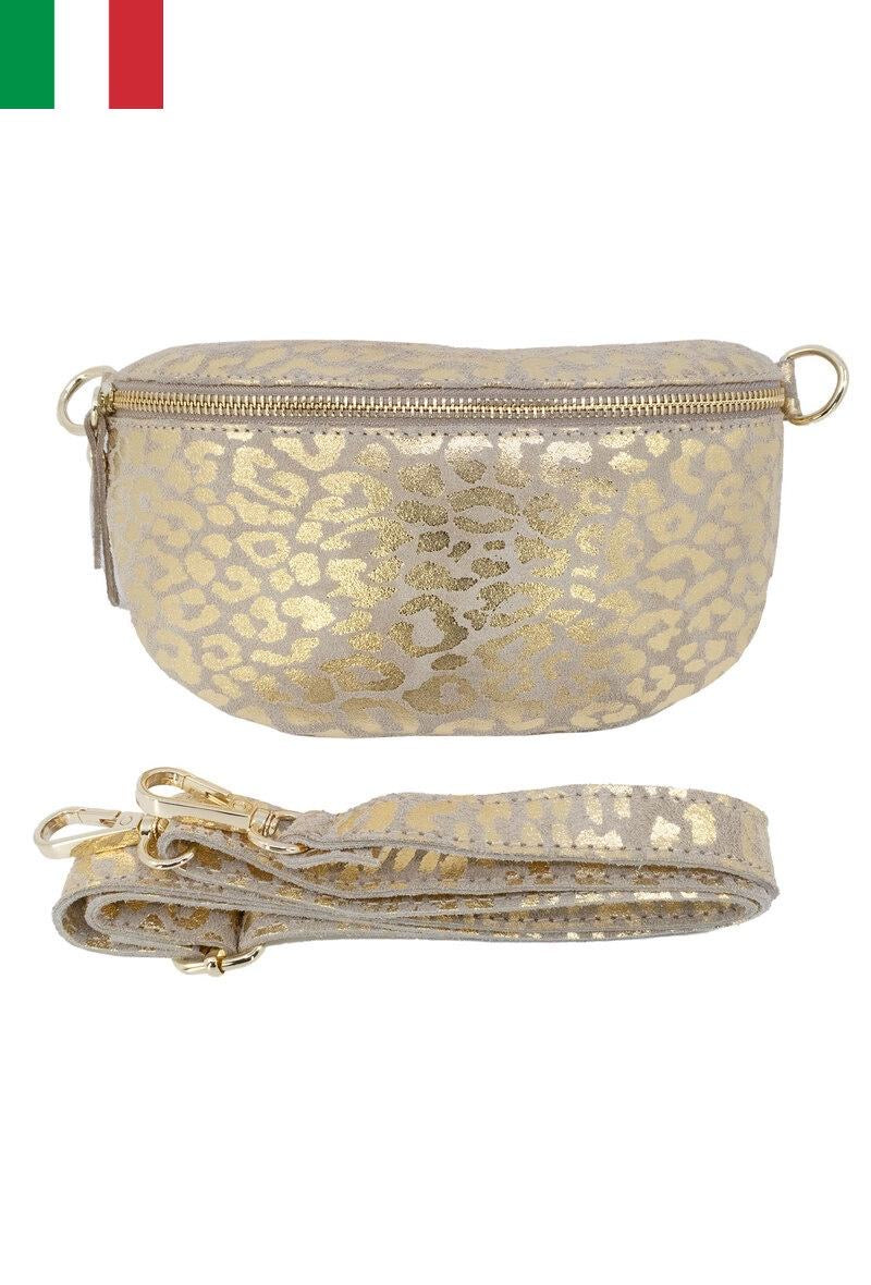 Sac banane en cuir daim impression léopard 