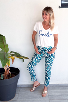 Pantalon fluide bleu et blanc slim la boutique de lydie