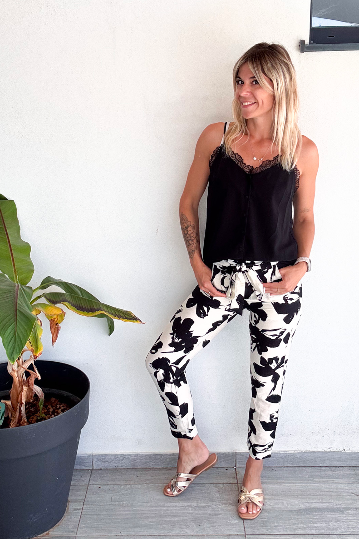 Pantalon fluide crème et noir la boutique de lydie