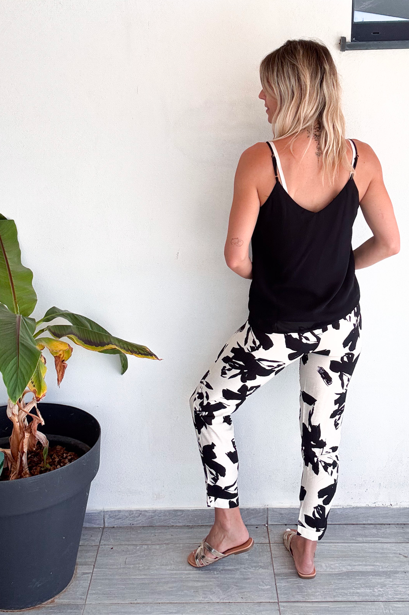 Pantalon fluide crème et noir