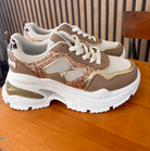 Baskets Sneaker Blanche et taupe avec paillette 