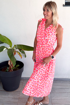 Robe longue motif léopard fushia