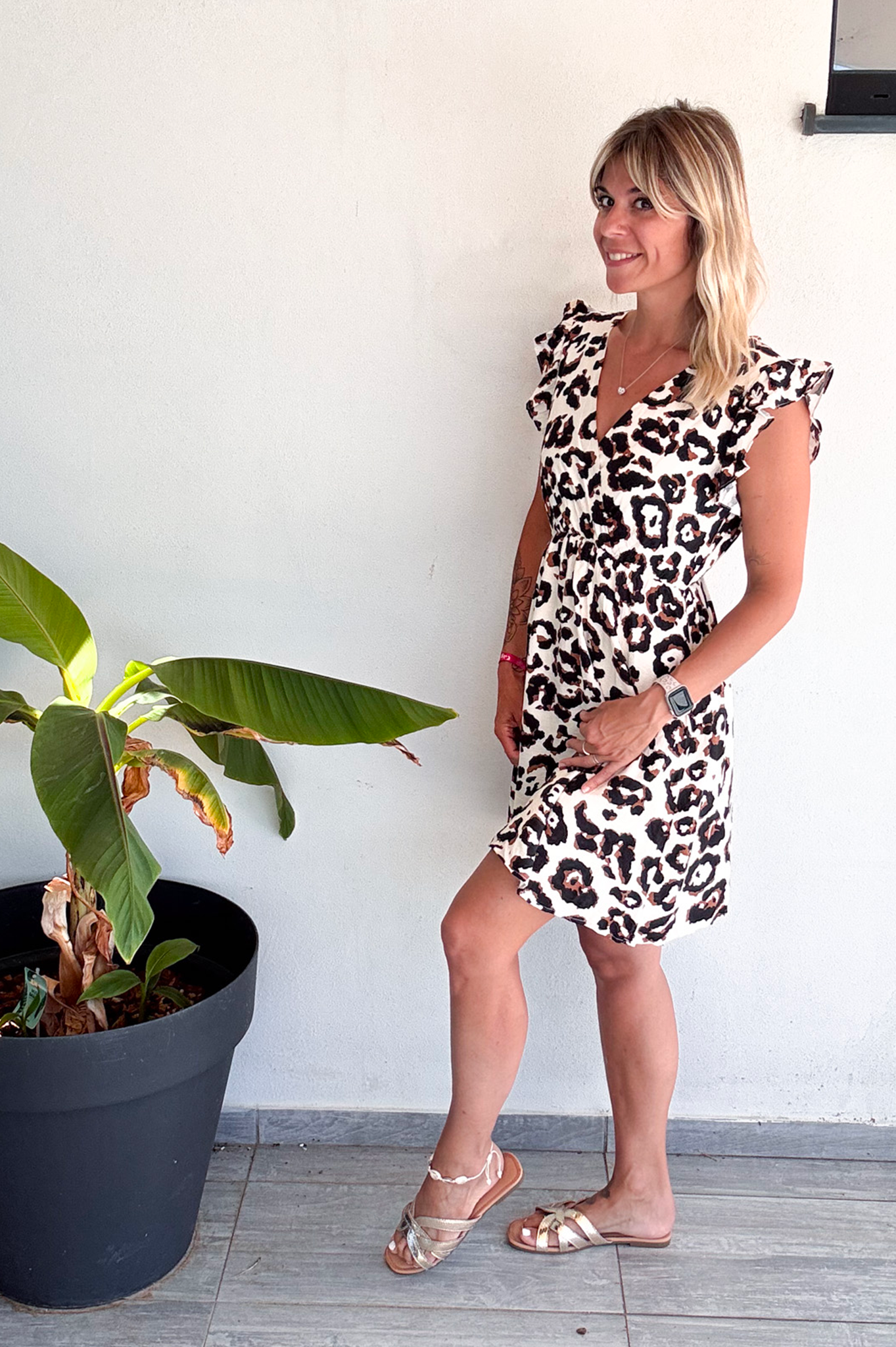 Robe courte écru motif léopard la boutique de lydie