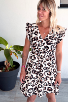 Robe courte écru motif léopard