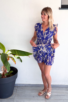 Robe short bleu et écru