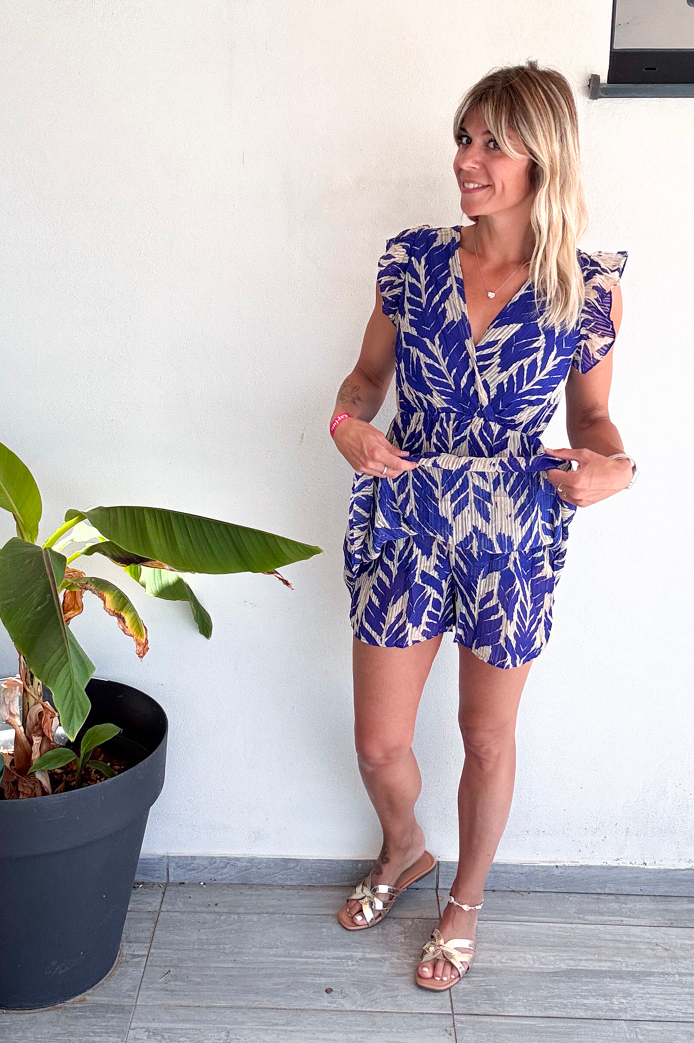 Robe short bleu et écru