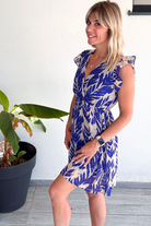 Robe short bleu et écru
