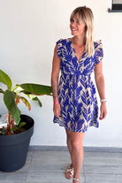 Robe short bleu et écru