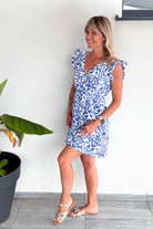 Robe short blanche motifs bleu