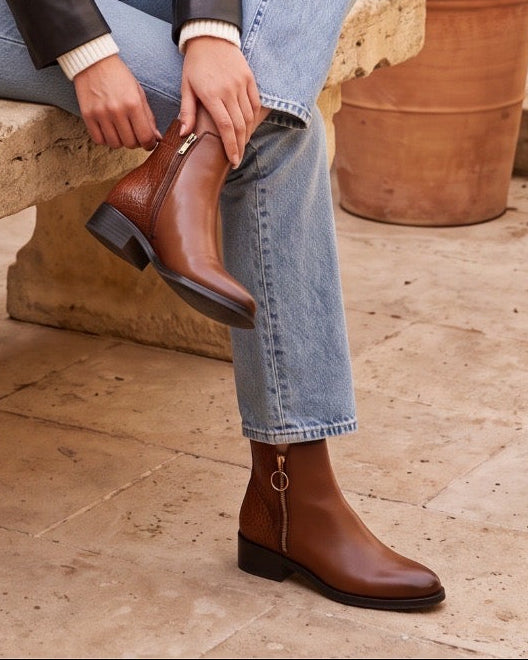 Bottines camel plates femme
