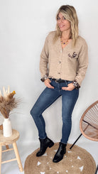 Gilet Cardigan Maille Douce taupe leopard