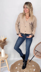 Gilet Cardigan Maille Douce taupe leopard