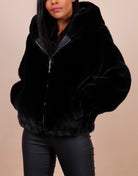 manteau noir fourrure femme