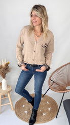 Gilet Cardigan Maille Douce taupe leopard