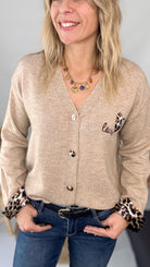 Gilet Cardigan Maille Douce taupe leopard