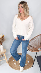 maille pull blanc col V femme 