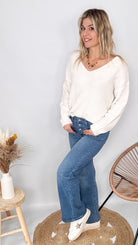 maille pull blanc col V femme 