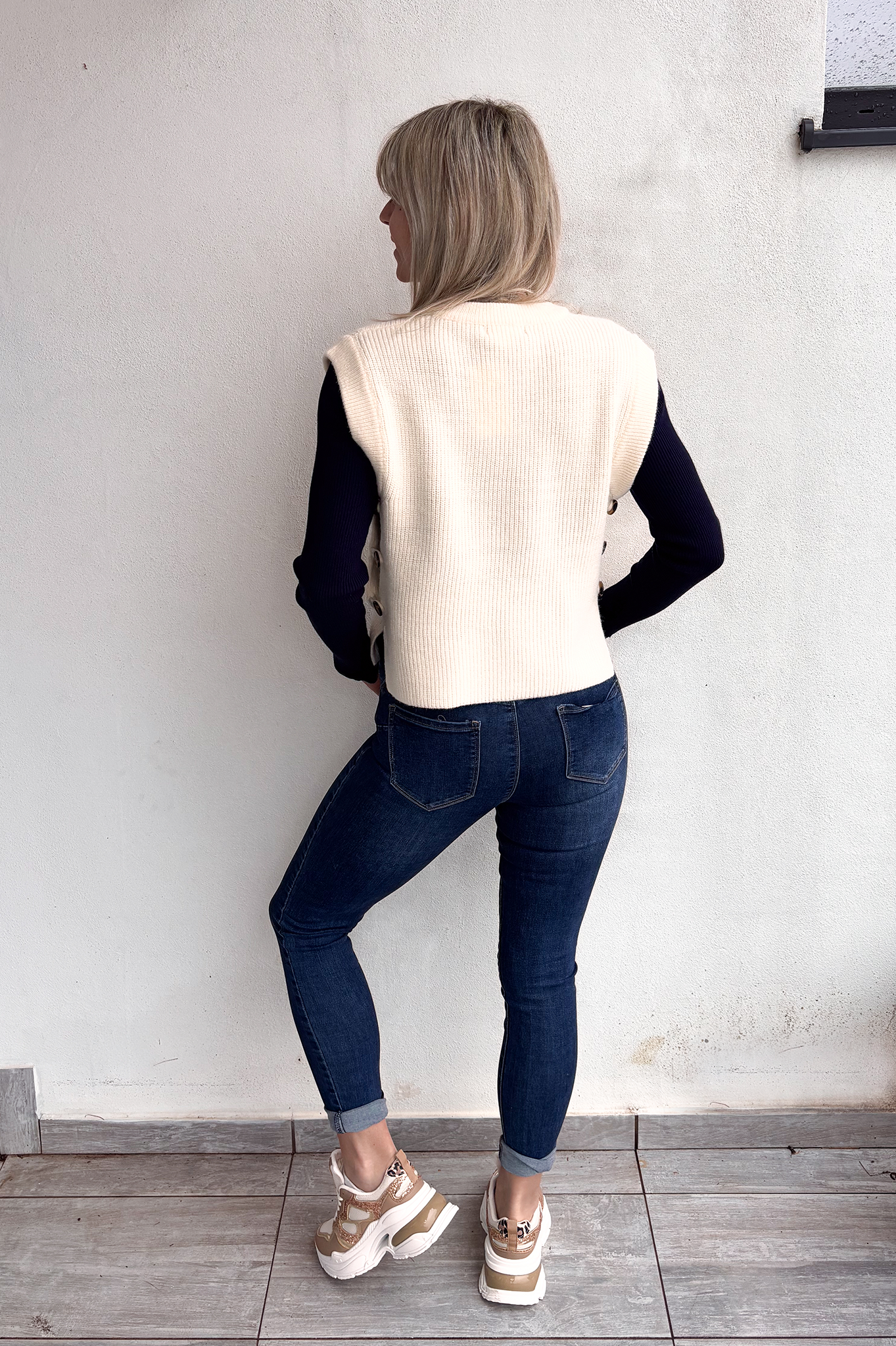 Pull sans manches beige