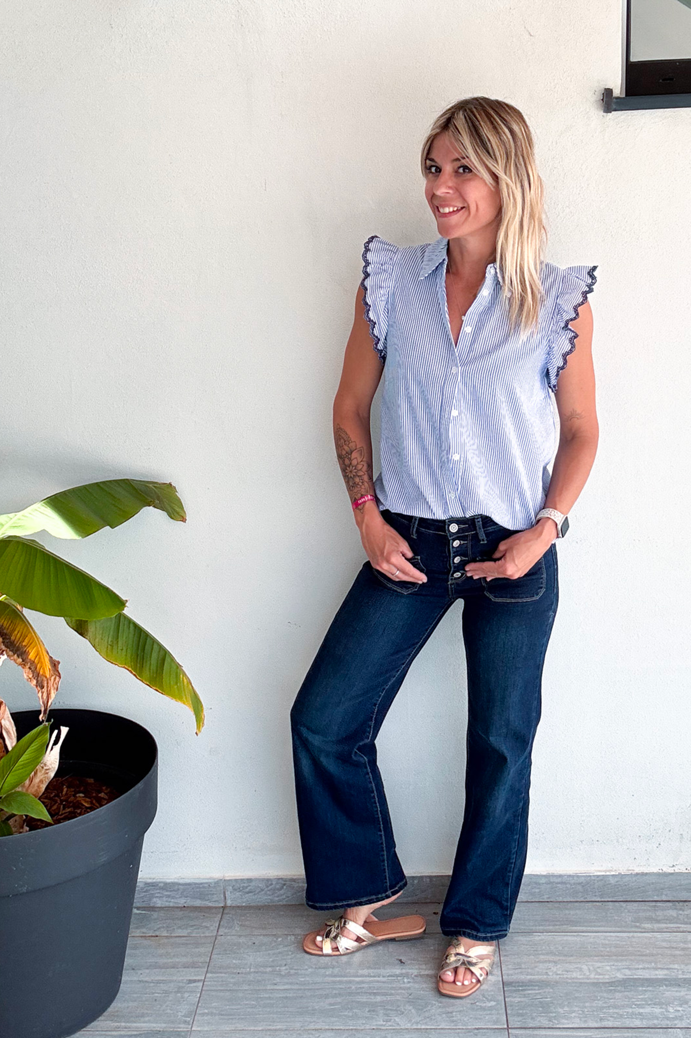 Blouse sans manches à rayures 