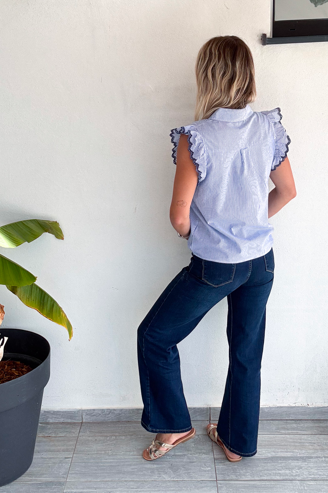 Blouse sans manches à rayures 