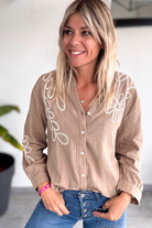Chemise coton taupe avec broderie