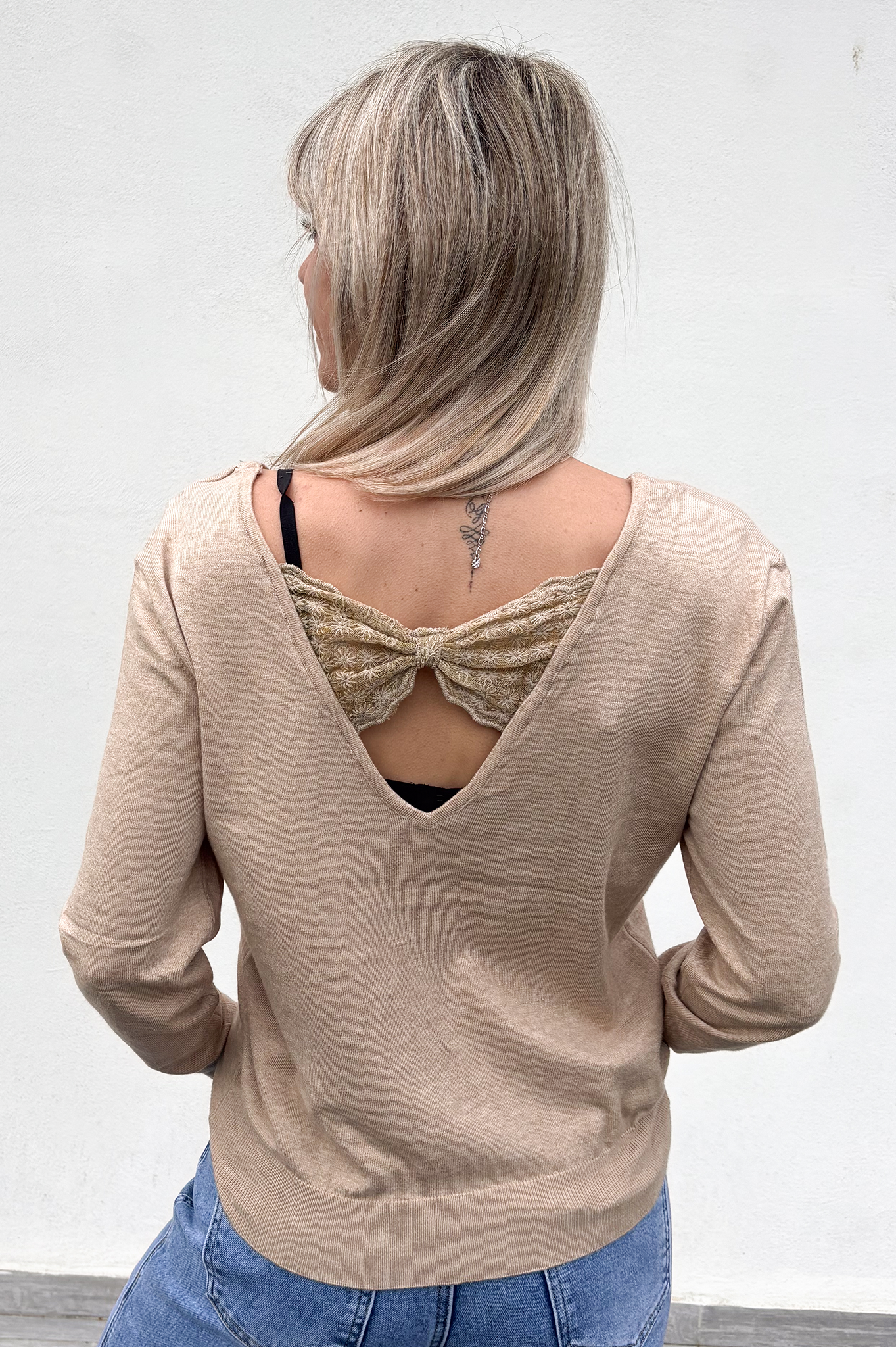 Pull taupe femme noeud la boutique de lydie