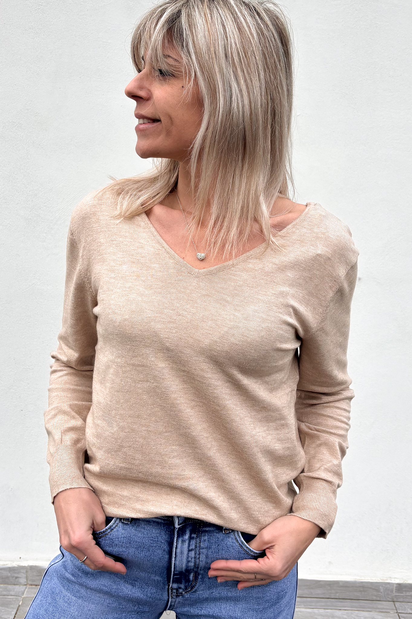 Pull taupe femme noeud