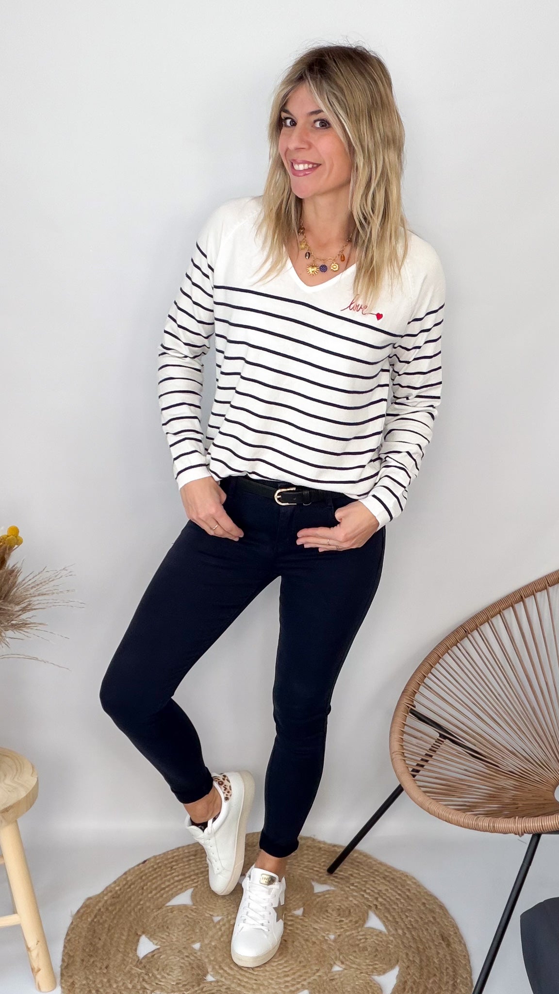 Pull Fin Marinière Femme Love 