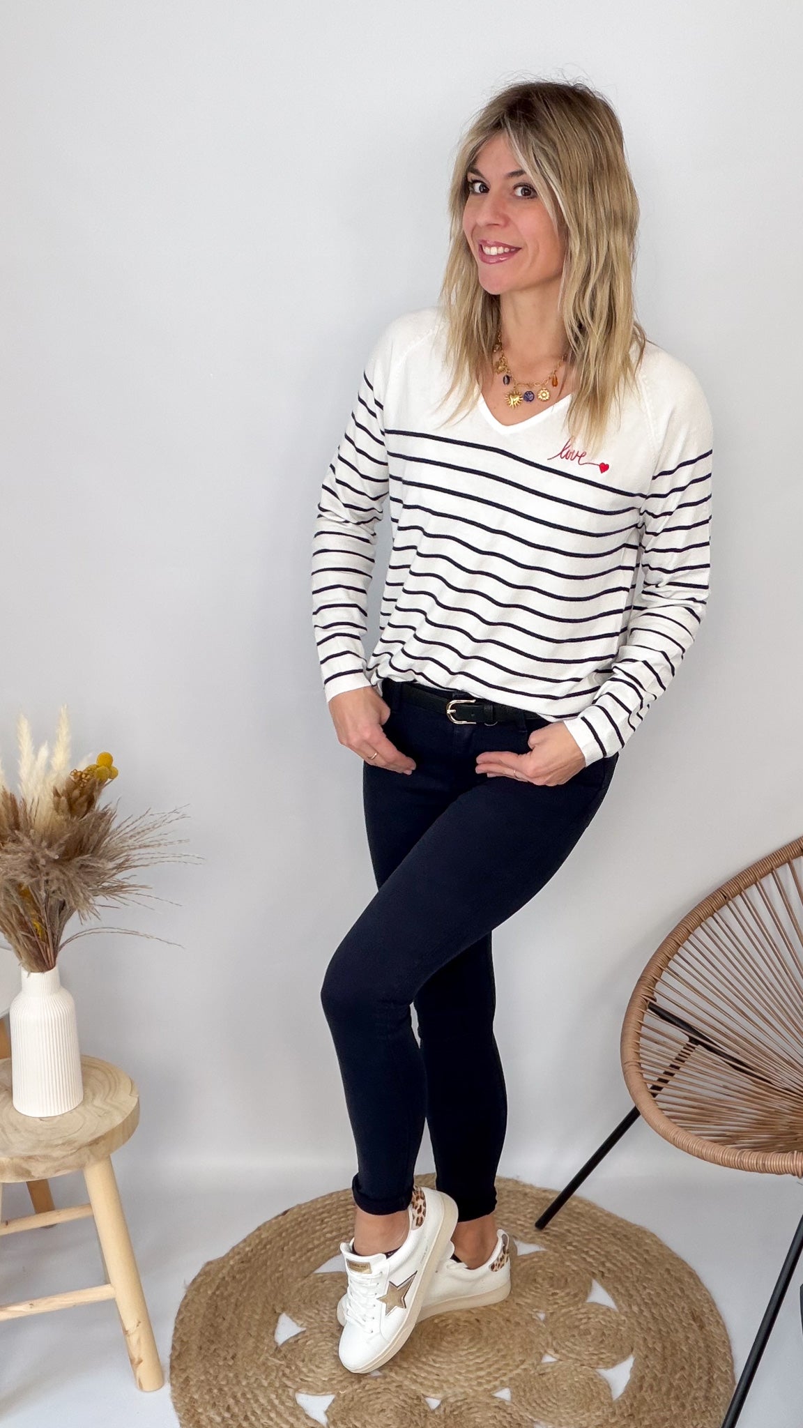 Pull Fin Marinière Femme Love - La Boutique de Lydie