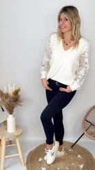 Pull Écru Manches Dentelle - femme 