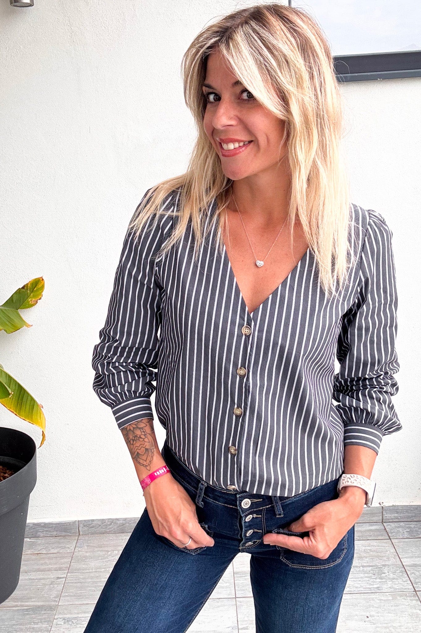 blouse rayée grise femme 