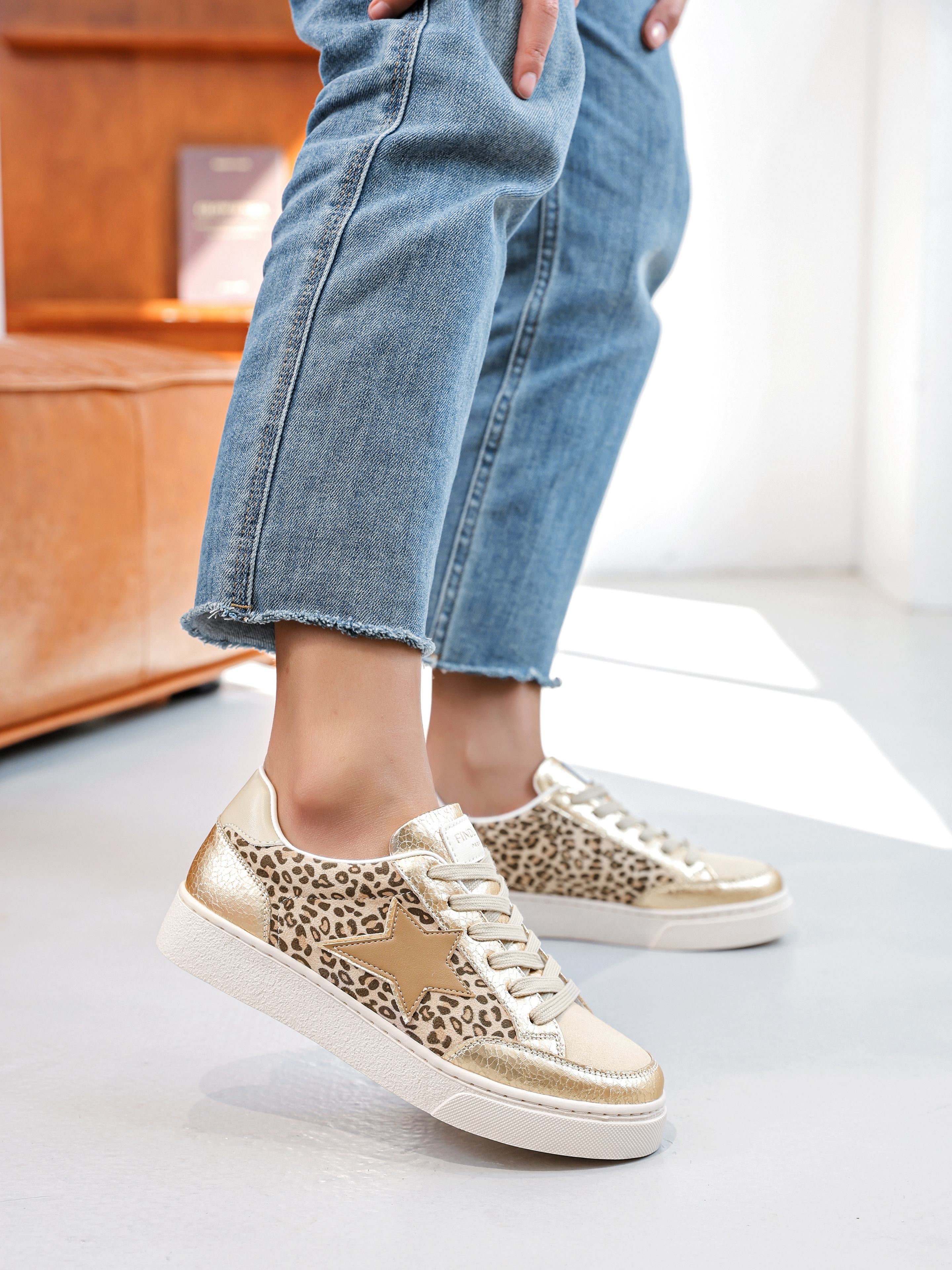 Baskets Basses Léopard et Dorées