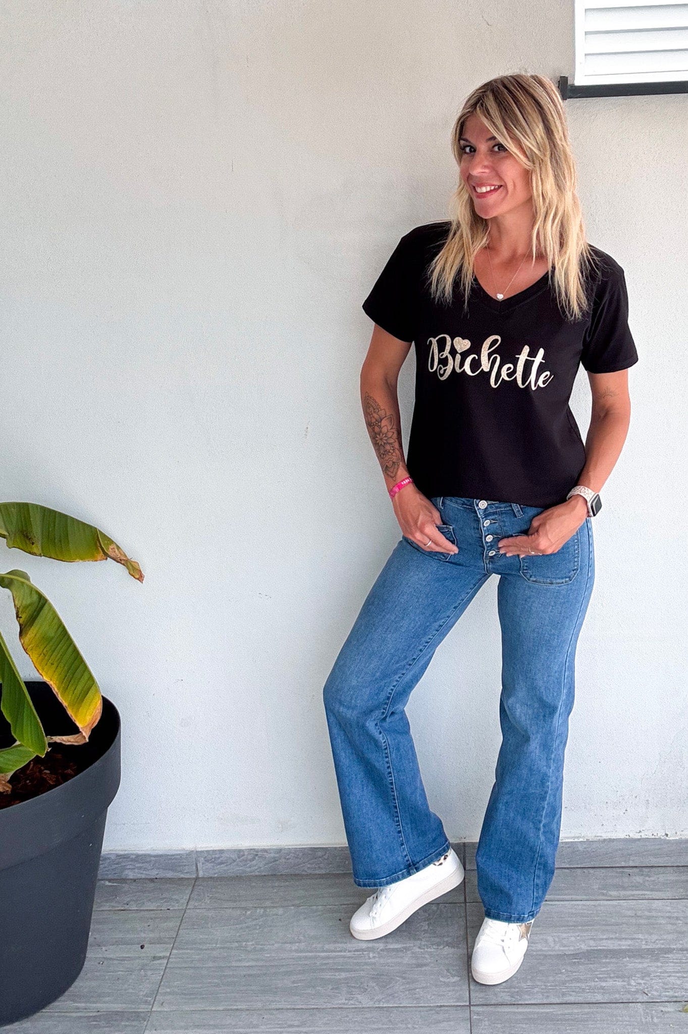 T-shirt noir, floqué "Bichette"